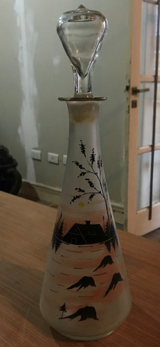 Antigua Botella Botellón Licorera Pintada A Mano Con Tapón