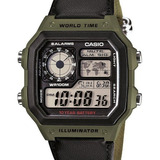 Relógio Casio Masculino Quadrado Ae-1200whb-3bvdf Cor Da Correia Verde