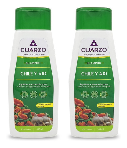 Shampoo Cuarzo Chile Y Ajo 550ml, 2 Unidades.