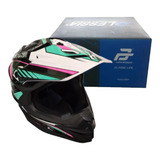 Casco Cross Half Negro Con Turquesa Dot Alessia Cas-cro-52