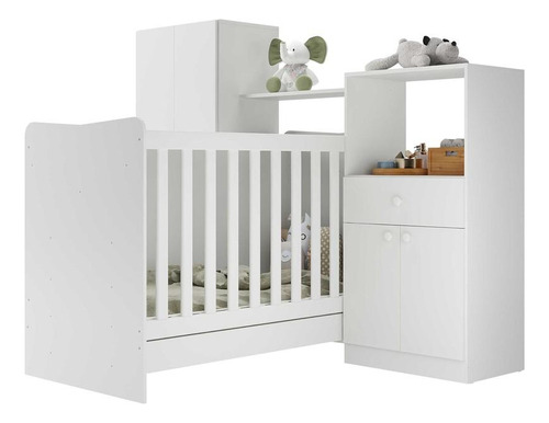 Quarto Infantil C/ Berço 4x1 E Colchão Sofia Multimóveis Bco