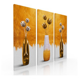 Set De 3 Cuadros Decorativos Modernos Para Sala Florero Oro
