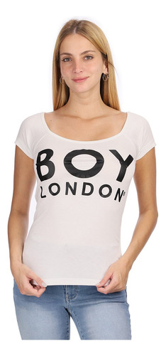 Blusa Blanca Dama Estampado Clásico Letras Negras Boy London