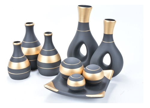 Prato Bolas Vasos Decorativos Cerâmica Mesa Centro Sala Pret