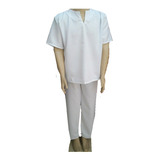 Conjunto Masculino Oxford 2pçs Branco Umbanda Candomblé 