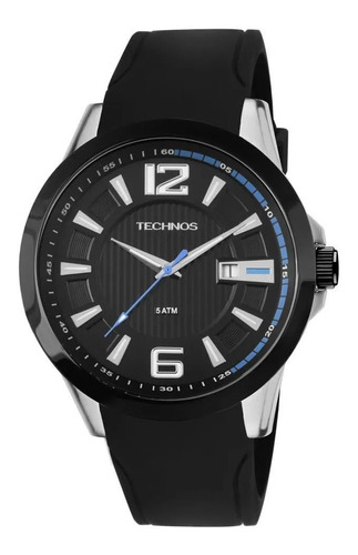 Relógio Technos Azul Silicone Preto Executivo Calendário 
