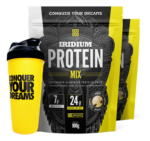 Kit 2x Whey Protein Mix 900g + Coqueteleira Iridium Labs Sabor Baunilha