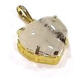 Pingente Coração Pedra Cristal C Turmalina 2cm Folheado Ouro