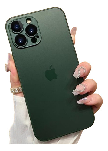 Funda Case Forro Glass Verde Oscuro Mate Premium Para iPhone