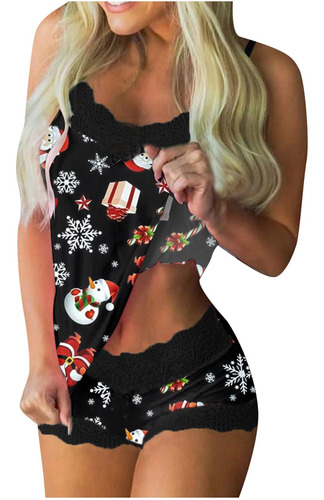 A Underwear Mujer Lencería Navidad Print Pijama Encaje 7471