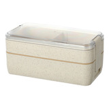 Miniso Contenedor De Alimentos Doble Paja Beige 18.5x8.2x8.3