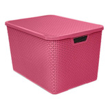 Caixa Plástica Organizadora Rattan Com Tampa 40 Litros Rosa