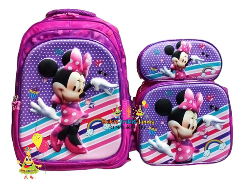 Kit De Mochila 3d Lonchera Y Lapicera, Varios Personajes Combo Primaria 3 Pz Mochilas Económicas Escolares Niña O Niño