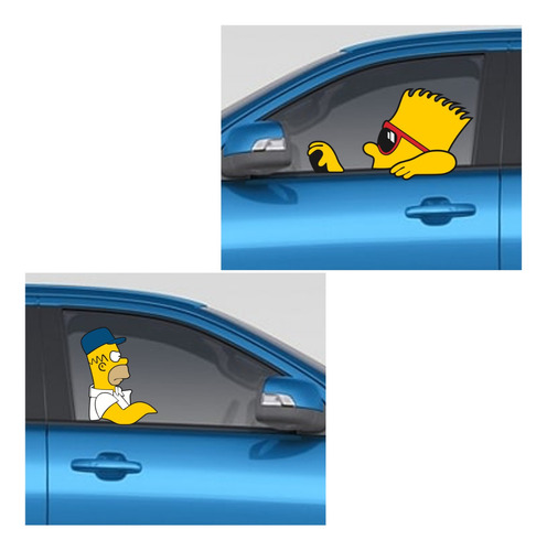 Sticker Cristal Pick Up Bart Manejando Y Homero Acompañante
