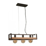 Lampara Colgante Bronce Metal Y Madera 3 Luces 60 W