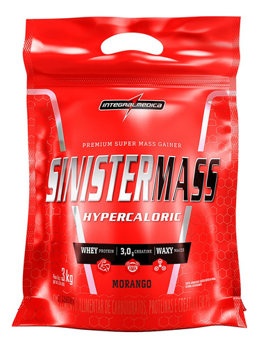  Sinister Mass Hipercalórico Sabor Morango Refil 3kg