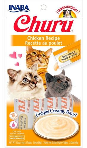 Snack Para Gato Churu Pollo 56 Gr. 4 Tubitos