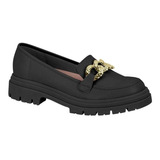 Mocassim Fem Moleca Loafer Tratorado Napa Preto 5775.101