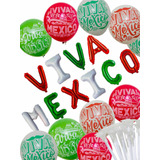 Set  Fiesta Viva Mexico Letrero Met, Globos Y Portaglobo