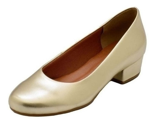 Sapato Feminino Salto Grosso Uniforme 3cm Dourado Mod. 2149