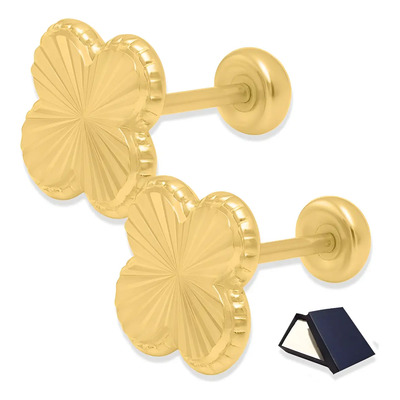 Aretes broquel oro 10k flor trebol diamantados mujer niña bebe Oro 10k piercing perforación dama broqueles basicos bebe aretes Joyeria Fina 10 Quilates | Envío gratis
