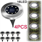 Pack 4 Focos Solares Jardín Estaca De 8 Led Tipo Embutido Color Blanco