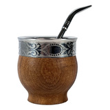 Mate Imperial De Madera Algarrobo Deluxe Virola Guarda Espejo + Bombilla Pico De Loro The Mate Spot