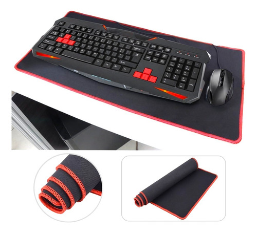 Alfombrilla Mouse Pad Grande Roja 70x30 Goma Antideslizante