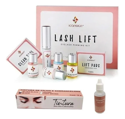 Kit Lash Lifting Com Tintura E Oxidante Permanente De Cílios