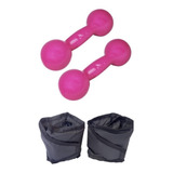 Kit Treine Em Casa Halter Peso 2 Kg + Par Caneleira 2 Kg Cor Rosa