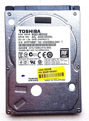 Hd Notebook Toshiba 320 Gigas Mq01abd032 320gb