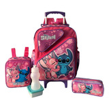 Kit Mochila Escolar Lilo E Stitch E Angel 3 Bolsos Rodinha G