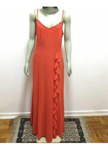 Vestido Festa Longo Tamanho M Vermelho Coral Ótimo Estado