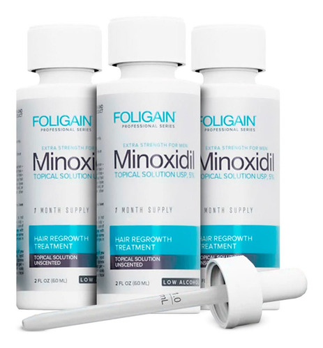 Foligain Reducido En Alcohol Minoxidil 5% Tratamiento Para El Crecimiento Del Cabello Para Hombres, Tratamiento Para 3 Meses Potente Y Ultrapuro Con Resultados Clínicamente Probados, Combate Alopecia