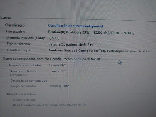 Cpu Dual Core E5200 Com 2gb Ddr2 Hd 80gb Placa De Som Usb