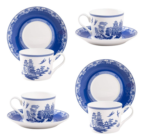 Taza Y Platillo Grace Teaware Bone China De Sauce Azul, 9 On