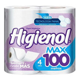 Papel Higienico Higienol Max  Paquete 100m Por 4 Unidades.