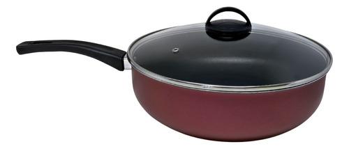 Frigideira Antiaderente Wok Reforçada Tampa De Vidro 26 Cm