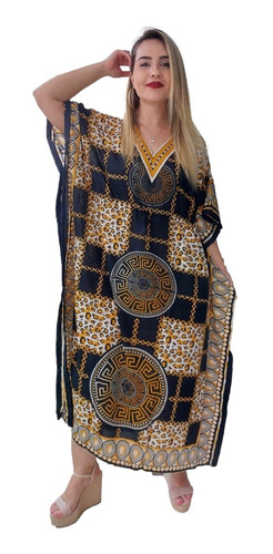 Vestido Kaftan Indiano Longo Estampado Plus Size - Cod.18002
