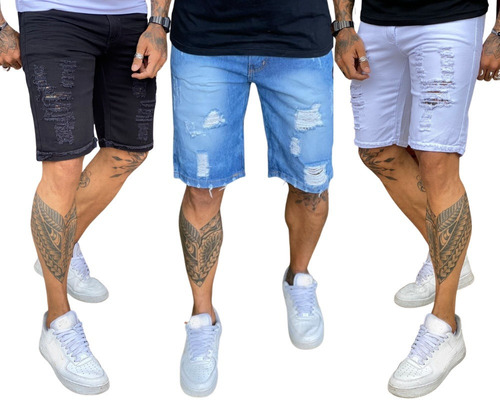 Kit 3 Bermudas Jeans Masc Modelos Diferenciados