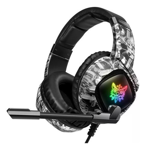 Auriculares Gamer Onikuma K19 De Color Gris Camuflado Con Le