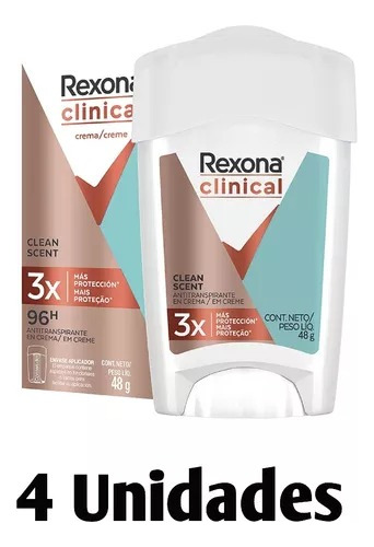 4 Unidades Rexona Clinical Clean Scent 48g Mujer En Crema