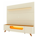 Painel E Rack Led Pés Madeira Royal Nobre Off Nature Gelius Cor Off White/naturale