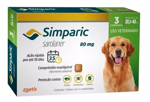 Antipulga Simparic 80 Mg 20 A 40 Kg 3 Comprimidos