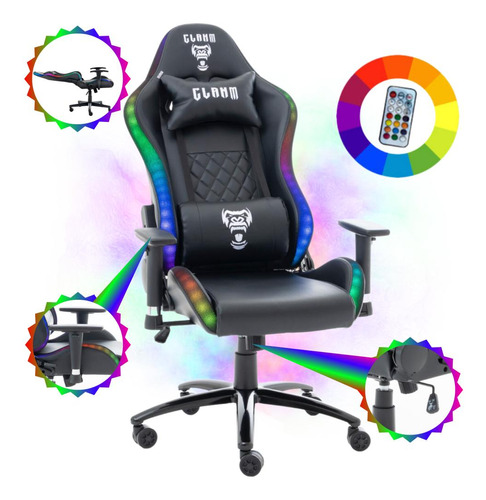 Cadeira Gamer Clanm Luz De Led Rgb Com Controle Remoto