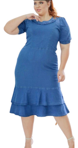 Vestido Midi Jeans Plus Size Moda Evangélico 