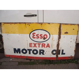 Antiguo Cartel Enlozado Raro Esso Extra Motor Oil 92x1,84