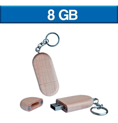 Usb Memoria 8gb Llavero Madera Económica Logo 5pz Ut Usb052