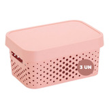 3 Caixas Organizadoras Pequena De Plastico Rattan 4,5 Litros Cor Rosa-claro