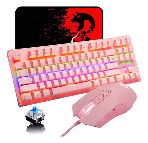 Teclado Mecánico Pink Ziyou Lang 80% Switches Azules + Mouse